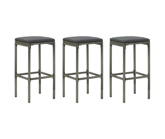 Vidaxl taburetes de cocina con cojines 3 uds ratán sintético gris