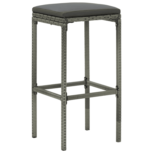 vidaXL Bancos de bar com almofadões 3 pcs vime PE cinzento vidaXL Bancos de bar com almofadões 3 pcs vime PE cinzento