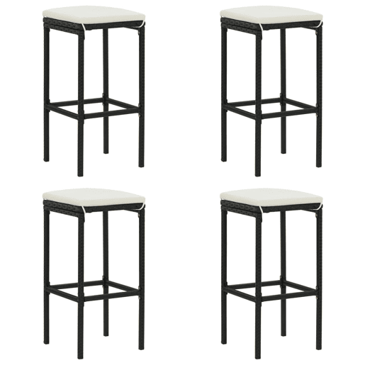 vidaXL Bancos de bar com almofadões 4 pcs vime PE preto