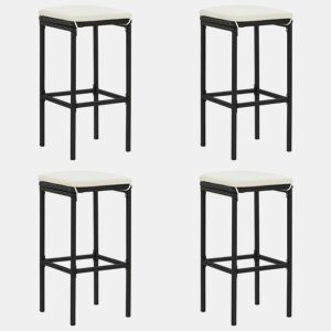 vidaXL Bancos de bar com almofadões 4 pcs vime PE preto