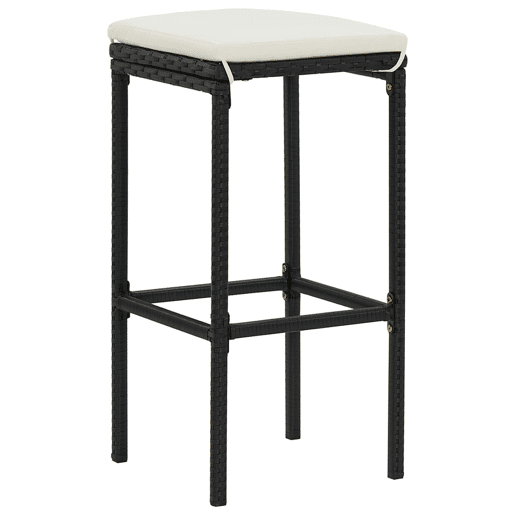 vidaXL Bancos de bar com almofadões 4 pcs vime PE preto