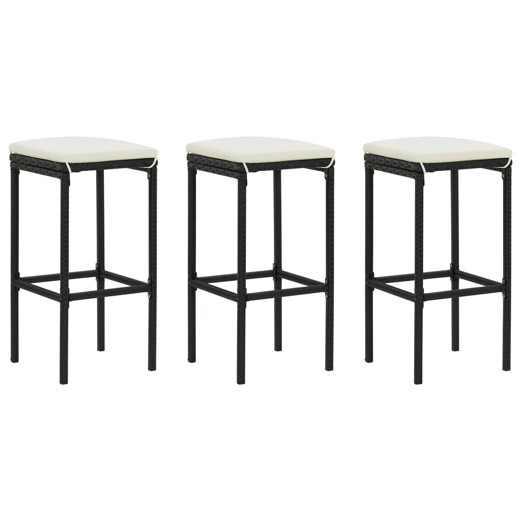 Vidaxl taburetes de cocina con cojines 3 uds ratán sintético negro