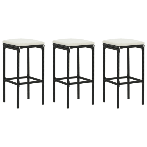 vidaXL Bancos de bar com almofadões 3 pcs vime PE preto vidaXL Bancos de bar com almofadões 3 pcs vime PE preto