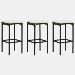 vidaXL Bancos de bar com almofadões 3 pcs vime PE preto