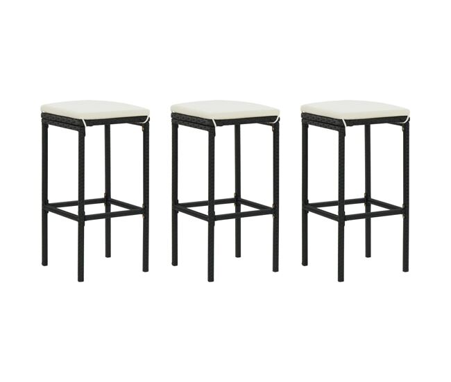 Vidaxl taburetes de cocina con cojines 3 uds ratán sintético negro