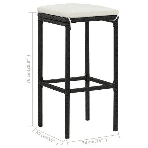 vidaXL Bancos de bar com almofadões 3 pcs vime PE preto vidaXL Bancos de bar com almofadões 3 pcs vime PE preto