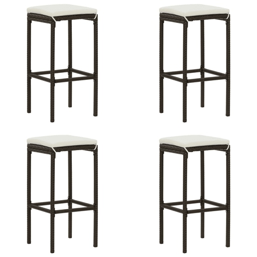 vidaXL Bancos de bar com almofadões 4 pcs vime PE castanho