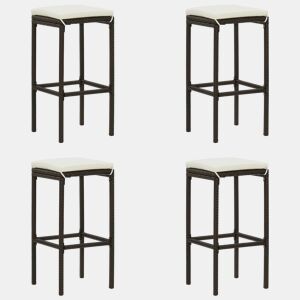 vidaXL Bancos de bar com almofadões 4 pcs vime PE castanho