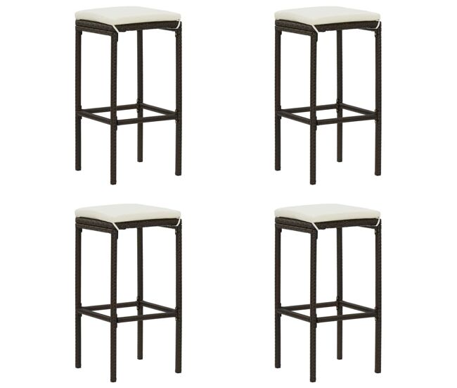 Vidaxl taburetes de cocina con cojines 4 uds ratán sintético marrón