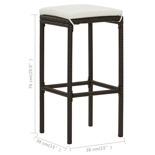 vidaXL Bancos de bar com almofadões 4 pcs vime PE castanho