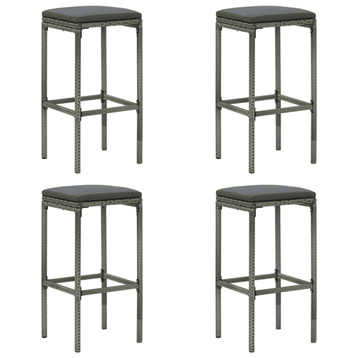 vidaXL Bancos de bar com almofadões 4 pcs vime PE cinzento vidaXL Bancos de bar com almofadões 4 pcs vime PE cinzento