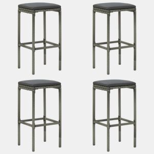 vidaXL Bancos de bar com almofadões 4 pcs vime PE cinzento