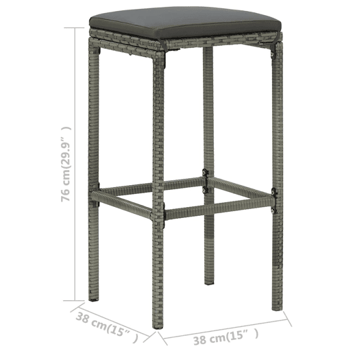 vidaXL Bancos de bar com almofadões 4 pcs vime PE cinzento vidaXL Bancos de bar com almofadões 4 pcs vime PE cinzento