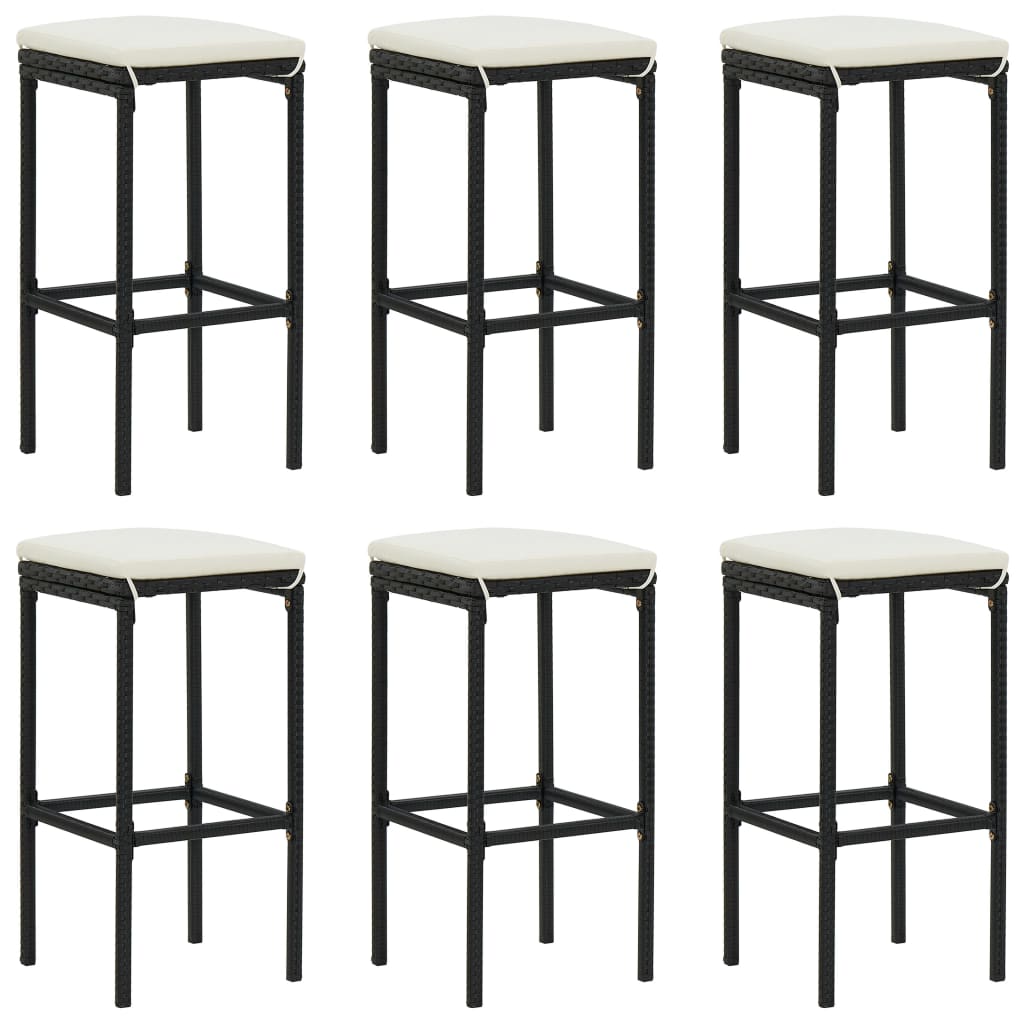 Vidaxl taburetes de cocina con cojines 6 uds ratán sintético negro