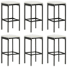 vidaXL Bancos de bar com almofadões 6 pcs vime PE preto