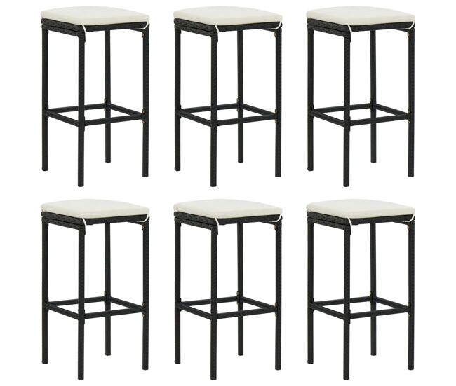 Vidaxl taburetes de cocina con cojines 6 uds ratán sintético negro
