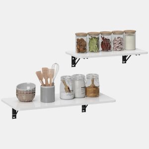 HOMCOM Conjunto de 2 Mesas Dobráveis de Parede Secretárias Flutuantes para Espaços Pequenos Mesas Rebatíveis para Cozinha Sala de Jantar Escritório Quarto e Sala Branco Brilhante
