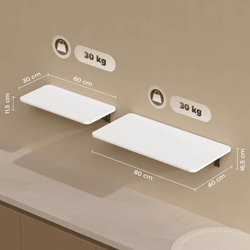 HOMCOM Conjunto de 2 Mesas Dobráveis de Parede Secretárias Flutuantes para Espaços Pequenos Mesas Rebatíveis para Cozinha Sala de Jantar Escritório Quarto e Sala Branco Brilhante
