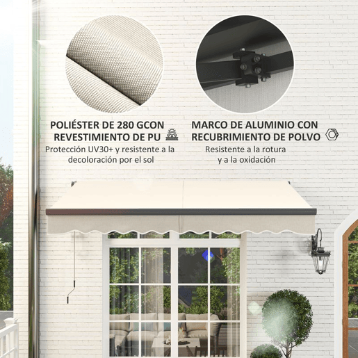 Outsunny Toldo Elétrico Retrátil com Controlo Remoto 296x250 cm Toldo de Exterior Enrolável com Manivela Estrutura de Alumínio e Proteção UV30+ para Jardim Porta Janela Creme