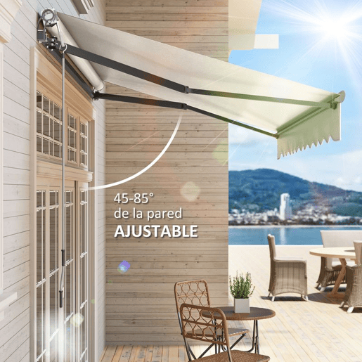 Outsunny Toldo Elétrico Retrátil com Controlo Remoto 296x250 cm Toldo de Exterior Enrolável com Manivela Estrutura de Alumínio e Proteção UV30+ para Jardim Porta Janela Creme