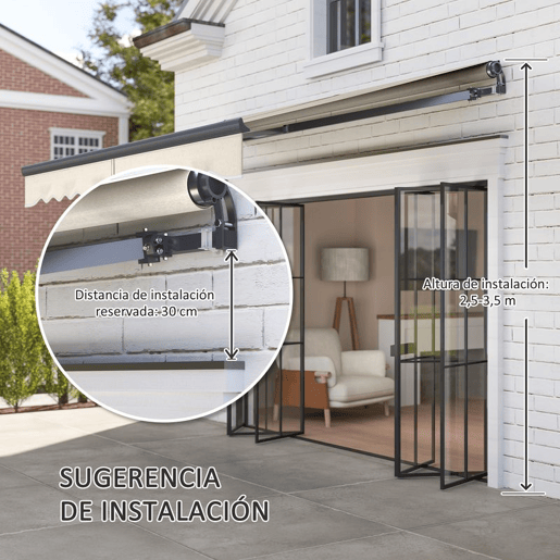 Outsunny Toldo Elétrico Retrátil com Controlo Remoto 296x250 cm Toldo de Exterior Enrolável com Manivela Estrutura de Alumínio e Proteção UV30+ para Jardim Porta Janela Creme