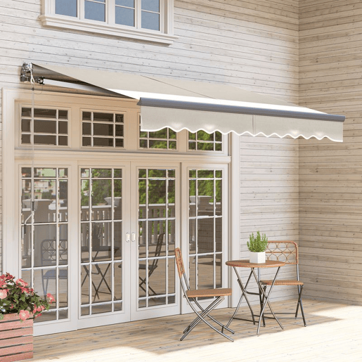 Outsunny Toldo Elétrico Retrátil com Controlo Remoto 296x250 cm Toldo de Exterior Enrolável com Manivela Estrutura de Alumínio e Proteção UV30+ para Jardim Porta Janela Creme