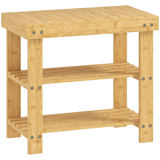 HOMCOM Banco Sapateira de Bambu Sapateira com Assento Organizador de Sapatos com 2 Prateleiras para 4 Pares de Sapatos para Entrada Sala de Estar Dormitório 50x28x45 cm Madeira