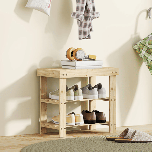 HOMCOM Banco Sapateira de Bambu Sapateira com Assento Organizador de Sapatos com 2 Prateleiras para 4 Pares de Sapatos para Entrada Sala de Estar Dormitório 50x28x45 cm Madeira
