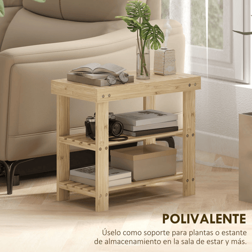HOMCOM Banco Sapateira de Bambu Sapateira com Assento Organizador de Sapatos com 2 Prateleiras para 4 Pares de Sapatos para Entrada Sala de Estar Dormitório 50x28x45 cm Madeira