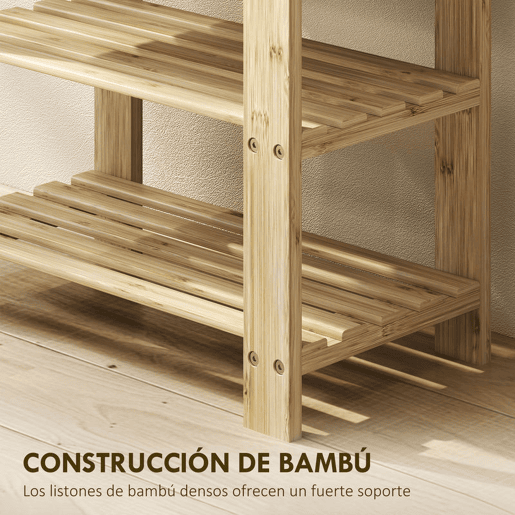 HOMCOM Banco Sapateira de Bambu Sapateira com Assento Organizador de Sapatos com 2 Prateleiras para 4 Pares de Sapatos para Entrada Sala de Estar Dormitório 50x28x45 cm Madeira