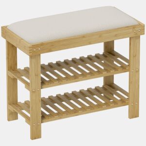HOMCOM Banco Sapateira de Bambu Sapateira com Assento Almofadado 2 Prateleiras para 6 Pares de Sapatos para Entrada Dormitório 60x29x49 cm Madeira e Creme