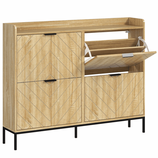 HOMCOM Sapateira Estreita com 4 Portas Rebatíveis Sapateira para Entrada com Prateleiras Ajustáveis para 16 Pares de Sapatos para Corredor Espaços Reduzidos 120x23,5x95,5 cm Madeira