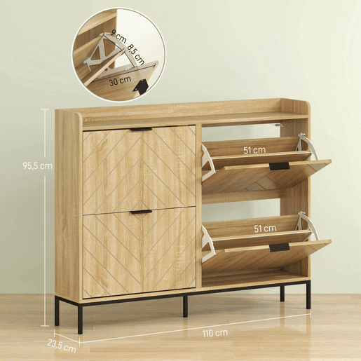 HOMCOM Sapateira Estreita com 4 Portas Rebatíveis Sapateira para Entrada com Prateleiras Ajustáveis para 16 Pares de Sapatos para Corredor Espaços Reduzidos 120x23,5x95,5 cm Madeira