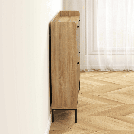 HOMCOM Sapateira Estreita com 4 Portas Rebatíveis Sapateira para Entrada com Prateleiras Ajustáveis para 16 Pares de Sapatos para Corredor Espaços Reduzidos 120x23,5x95,5 cm Madeira