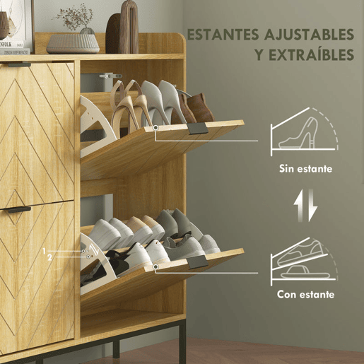 HOMCOM Sapateira Estreita com 4 Portas Rebatíveis Sapateira para Entrada com Prateleiras Ajustáveis para 16 Pares de Sapatos para Corredor Espaços Reduzidos 120x23,5x95,5 cm Madeira