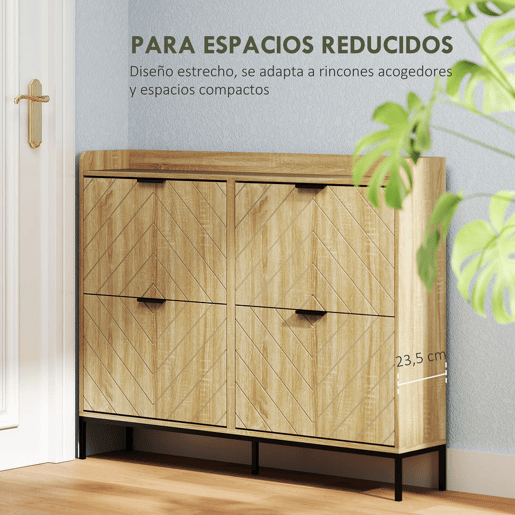 HOMCOM Sapateira Estreita com 4 Portas Rebatíveis Sapateira para Entrada com Prateleiras Ajustáveis para 16 Pares de Sapatos para Corredor Espaços Reduzidos 120x23,5x95,5 cm Madeira