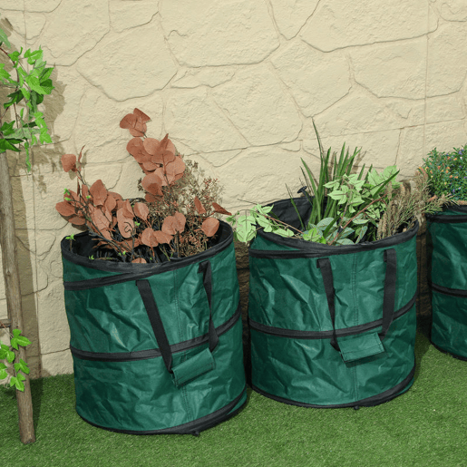 Outsunny Conjunto de 4 Sacos para Resíduos de Jardim 86L Sacos para Resíduos Resistentes com Pegas Tampa com Fecho e Desenho Pop-Up Dobráveis e Reutilizáveis Ø47x50 cm Verde