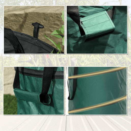 Outsunny Conjunto de 4 Sacos para Resíduos de Jardim 86L Sacos para Resíduos Resistentes com Pegas Tampa com Fecho e Desenho Pop-Up Dobráveis e Reutilizáveis Ø47x50 cm Verde