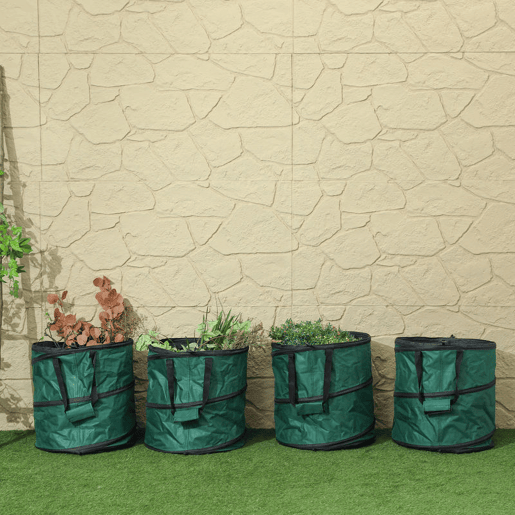 Outsunny Conjunto de 4 Sacos para Resíduos de Jardim 86L Sacos para Resíduos Resistentes com Pegas Tampa com Fecho e Desenho Pop-Up Dobráveis e Reutilizáveis Ø47x50 cm Verde