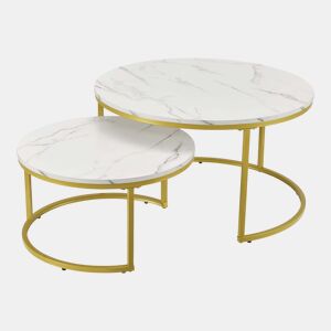 Conjunto de 2 mesas de centro redondas encaixáveis u200Bu200Bcom efeito mármore branco dourado 03_0008355