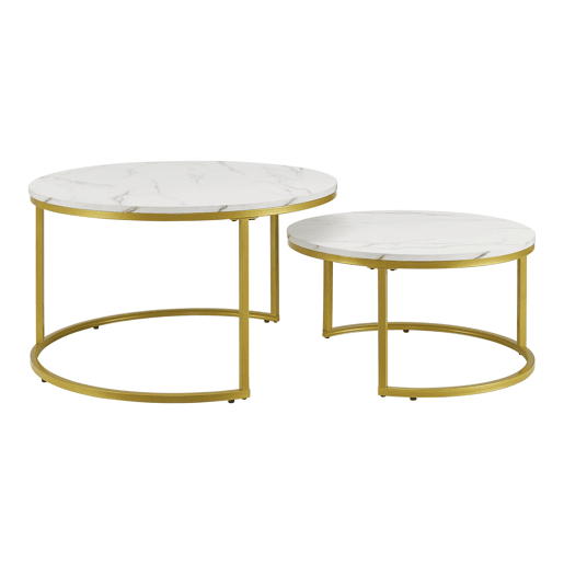 Conjunto de 2 mesas de centro redondas encaixáveis u200Bu200Bcom efeito mármore branco dourado 03_0008355