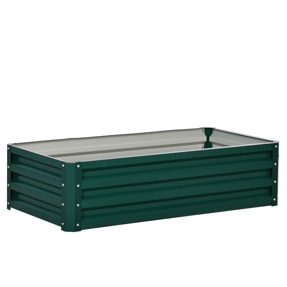 Outsunny jardinera exterior grande de acero galvanizado, huerto urbano elevado para cultivar plantas, flores, hierba, macetero exterior rectangular con fondo abierto, 120x60x30,5 cm, verde