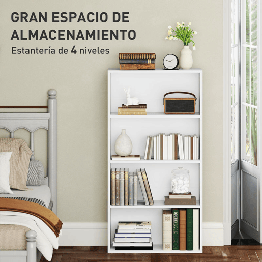 HOMCOM Estante de 4 Níveis Estante para Livros com 2 Prateleiras Ajustáveis para Sala de Estar Escritório Quarto 60x24x115,5 cm Branco