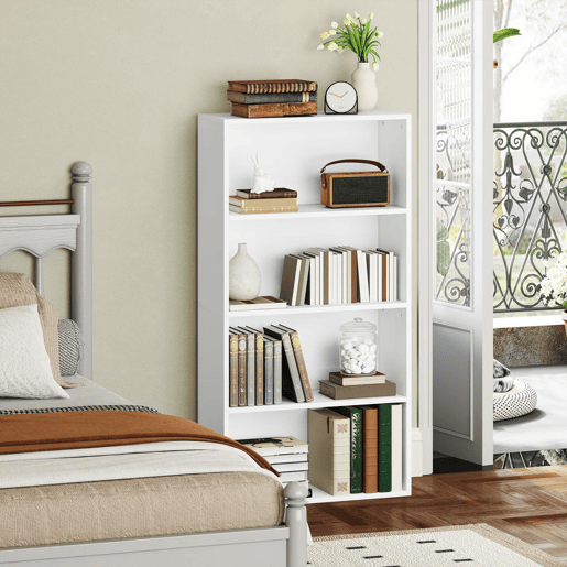 HOMCOM Estante de 4 Níveis Estante para Livros com 2 Prateleiras Ajustáveis para Sala de Estar Escritório Quarto 60x24x115,5 cm Branco
