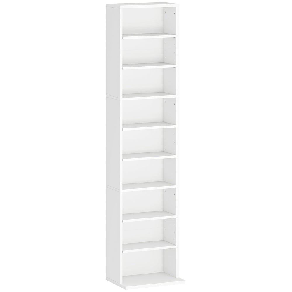 Homcom estantería para cds y dvds soportes para cd estrechos con 9 compartimentos estantes ajustables para salón oficina 33x24x140 cm blanco