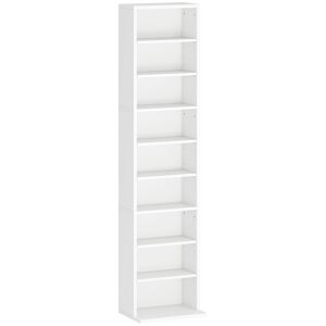 HOMCOM Estante para CDs e DVDs Suportes para CD Estreitos com 9 Compartimentos Prateleiras Ajustáveis para Sala Escritório 33x24x140 cm Branco
