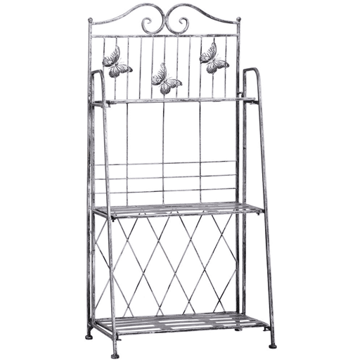 Outsunny Suporte para Plantas Dobrável Suporte para Vasos de Plantas de 3 Níveis com Estrutura de Metal Suporte para Flores de Metal para Interior e Exterior 44x25x96 cm Prata