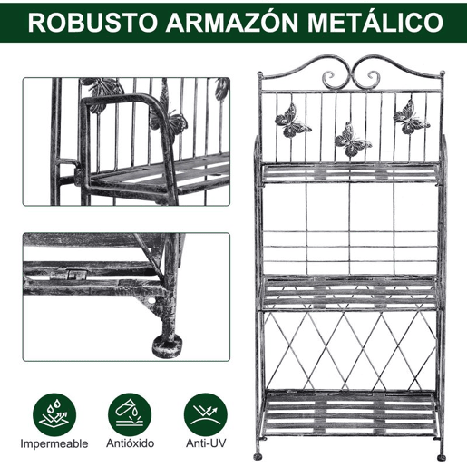 Outsunny Suporte para Plantas Dobrável Suporte para Vasos de Plantas de 3 Níveis com Estrutura de Metal Suporte para Flores de Metal para Interior e Exterior 44x25x96 cm Prata