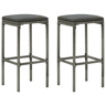 vidaXL Bancos de bar com almofadões 2 pcs vime PE cinzento