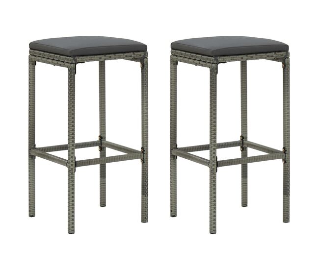 Vidaxl taburetes de cocina con cojines 2 uds ratán sintético gris